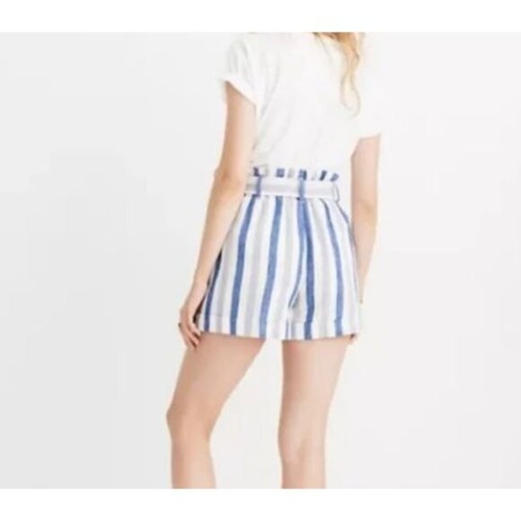 Madewell Blue and White Striped Paper Bag High Waist Shorts - Picture 6 of 7